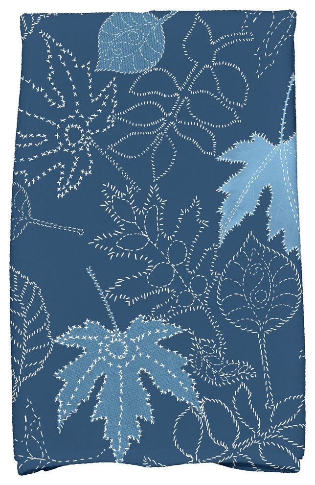 Dotted Leaves Floral Print Hand Towel, Blue