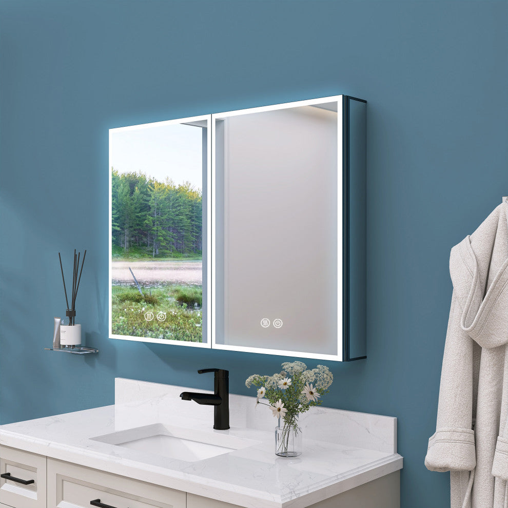 40'' W 30'' H Recessed Frameless Medicine Cabinet Mirror 6 Adjustable