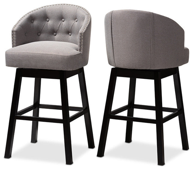 Theron Transitional Gray Fabric Upholstered Wood Swivel Bar Stool Set Of 2