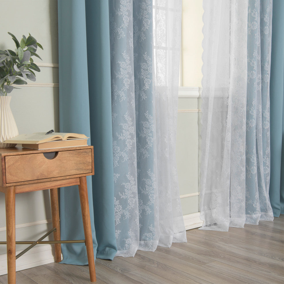 Rose Sheers and Blackout Curtains, Ocean, 52"x96"