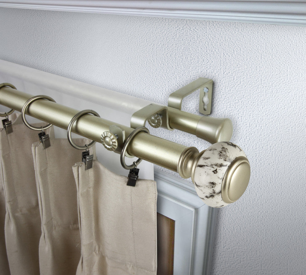 Everly 1" Diameter Double Curtain Rod, Gold, 120-170"