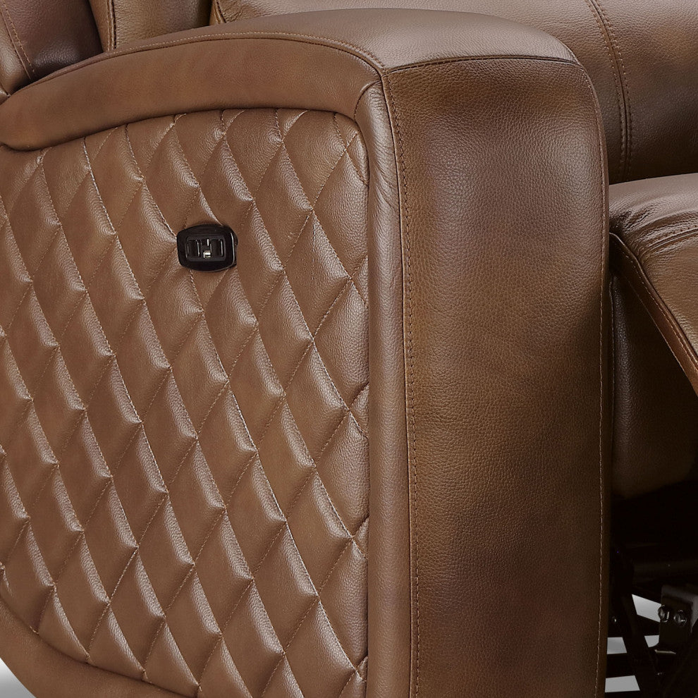 Dean Leather Power Reclining Sofa, Power Headrest, Camel