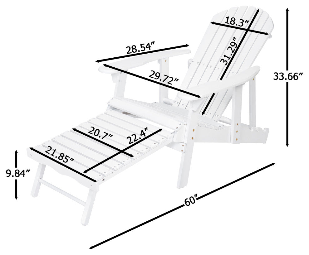 GDF Studio Katherine Outdoor Reclining Wood Adirondack Chairs, Set of 2, White