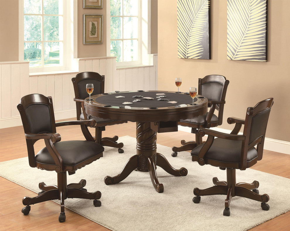 Coaster Turk Arm Game Chair With Casters, Brown Cherry