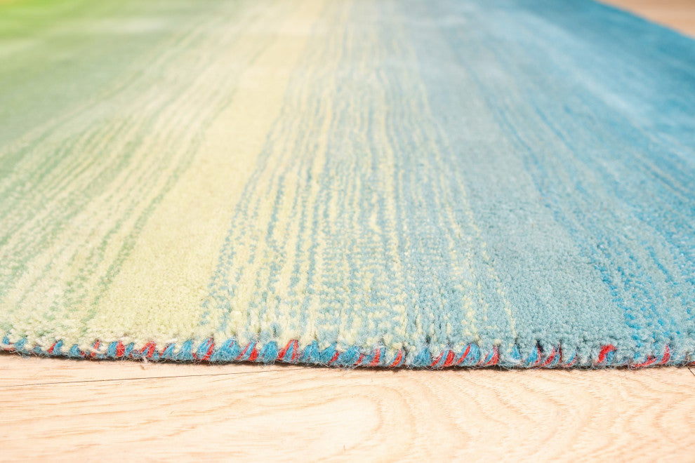 Hand-Tufted Wool Multicolor Contemporary Stripe Rainbow Rug, 5' X 8'