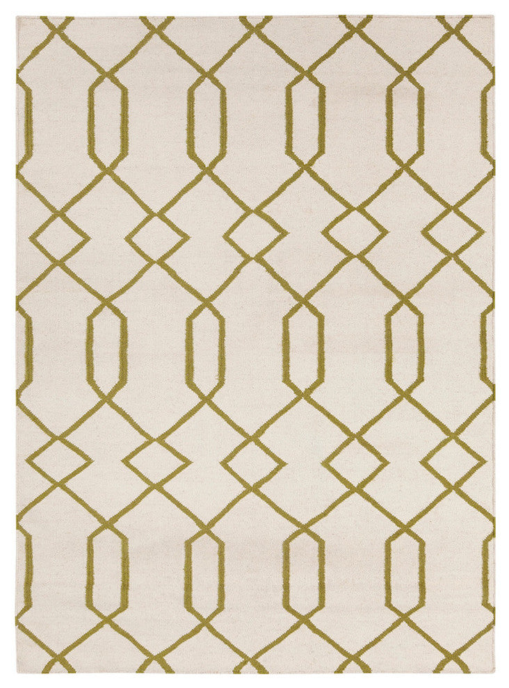 Lima Contemporary Area Rug, White and Green, 5'x7'