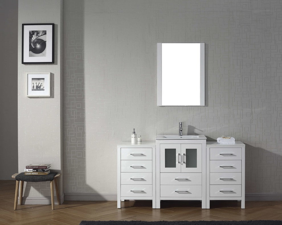Dior 60" Single Bathroom Vanity, White, White Ceramic, Brushed Nickel Faucet