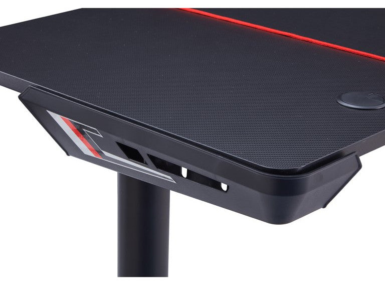 Modern Gaming Desk, Spacious Top With Grommets & Rotatable Cup Holder, Black
