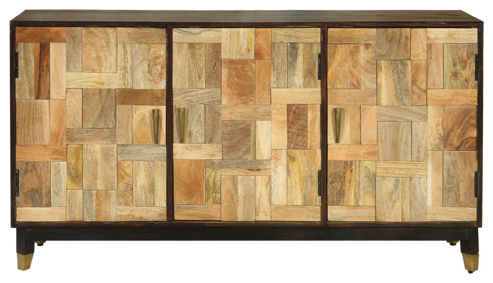 Graniss Boho Handmade Mango Wood 3 Door Sideboard, Walnut and Natural