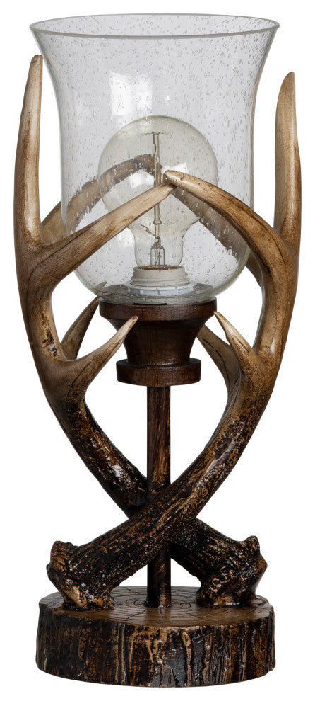 17.5"H Brown Resin Table Lamps With Clear Cylinder Shade