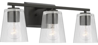 Vertex Collection Three-Light Matte Black Clear Glass Contemporary Bath Light