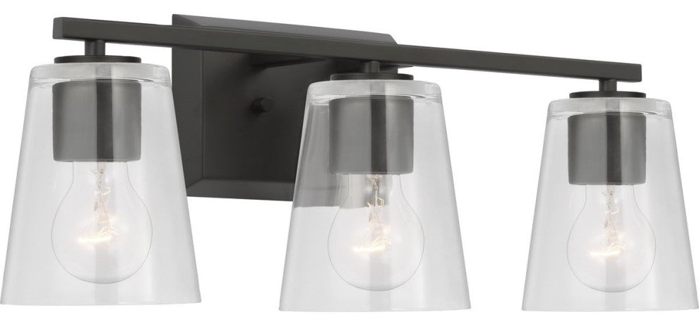Vertex Collection Three-Light Matte Black Clear Glass Contemporary Bath Light