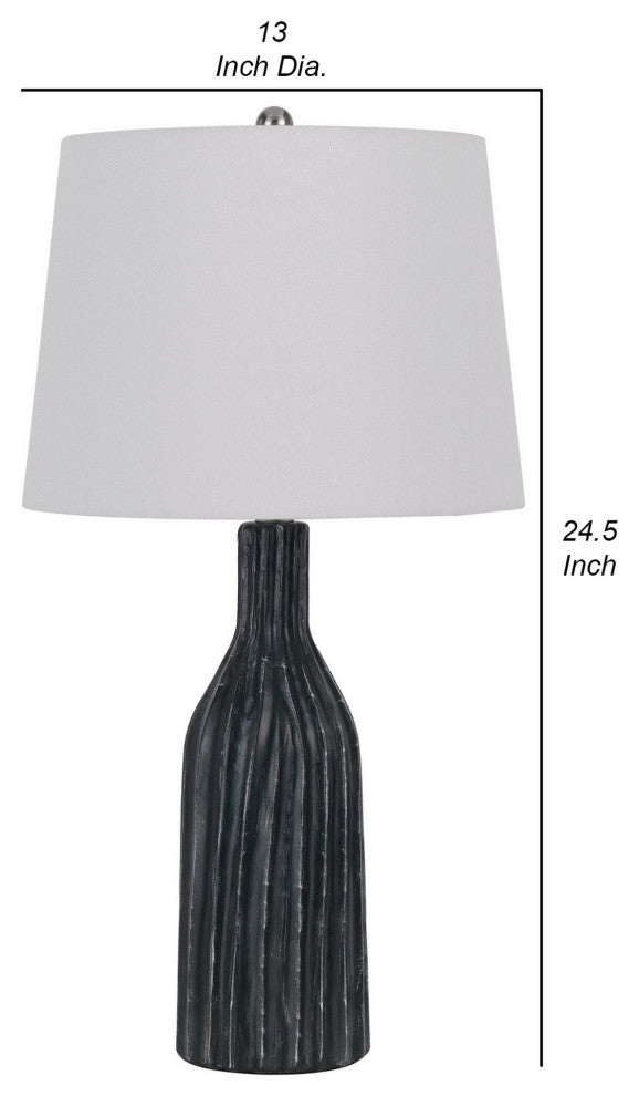 Benzara BM282182 25" Set of 2 Artisanal Ceramic Accent Table Lamp Fluted, Black