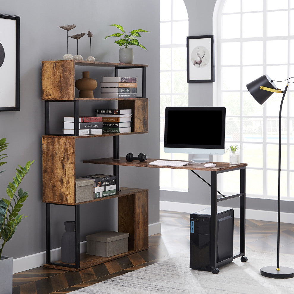 TATEUS Home Office Computer Desk L-Shaped Corner Table, Brown