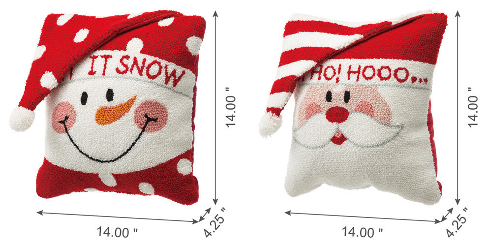 Set of 2 Hooked 3D Santa and Snowman Pillow