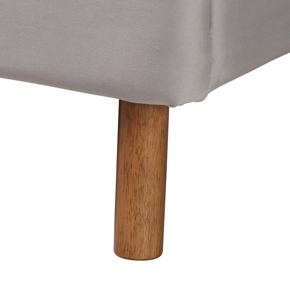 Fay Light Grey Velvet Queen Size Platform Bed