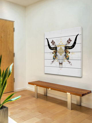 "Warrior Skull II" Painting Print on White Wood, 40"x40"