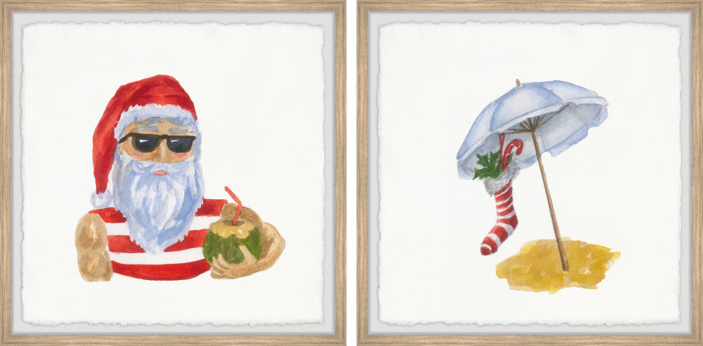 Santa on Vacation Diptych, 2-Piece Set, 12x12 Panels, 12x12