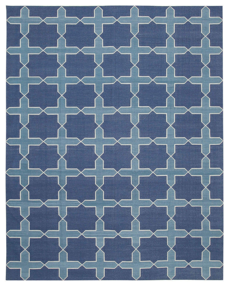 Rug N Carpet - Handmade Wool 9' 2'' x 11' 9'' Modern Design Dhurrie Kilim Rug