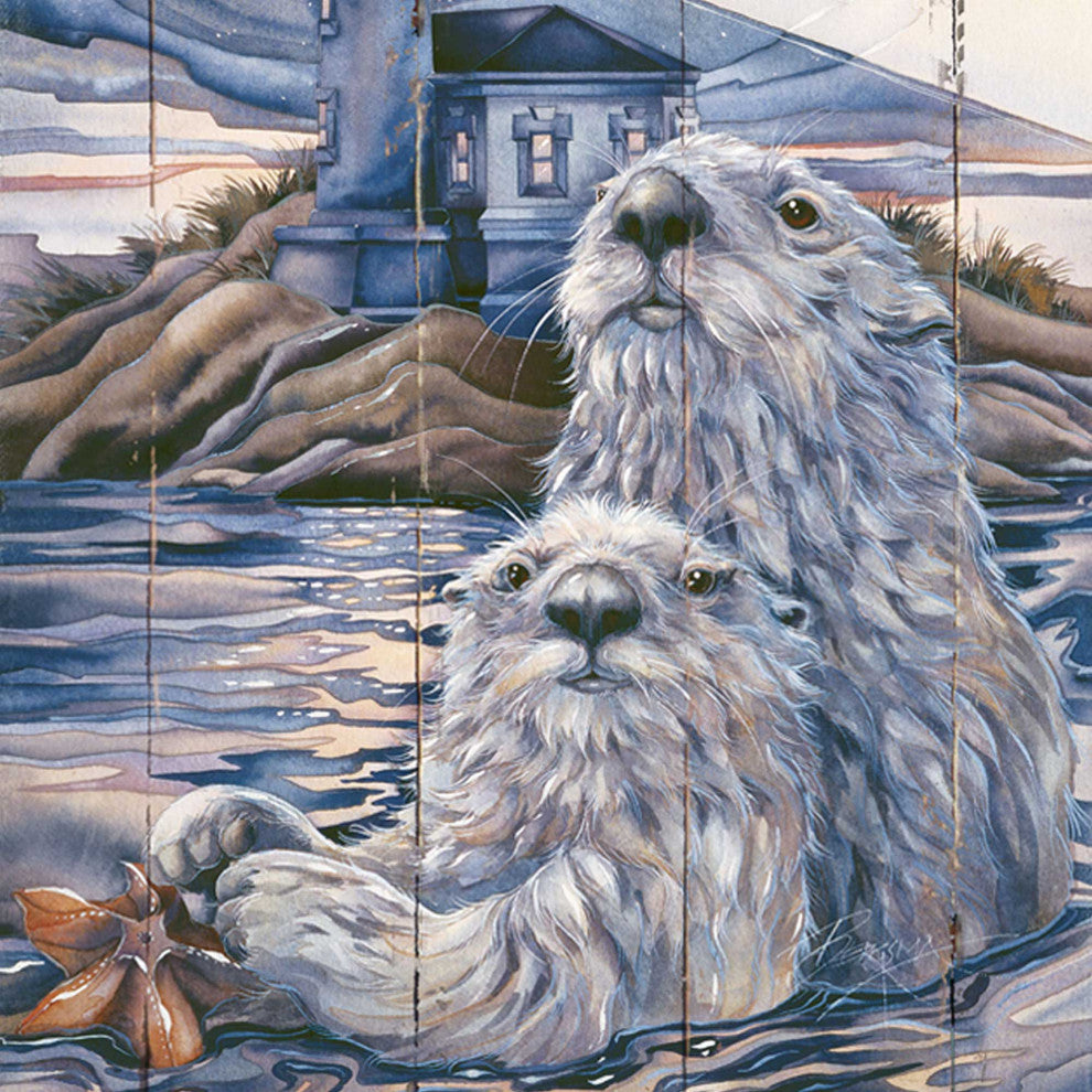 Starlight Otter Lighthouse Wooden Wall Art, X-Large 36x24