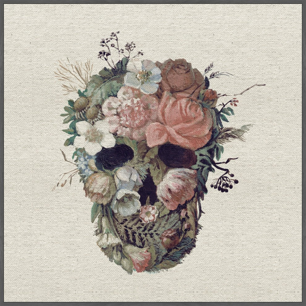"Floral Skull III" Floater Framed Painting Print on Canvas, 18"x18"