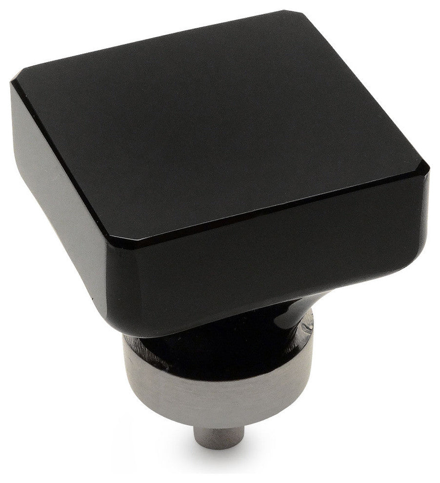 Cosmas 6377SN-BL Satin Nickel Cabinet Square Knob, Set of 5, Glass, Black
