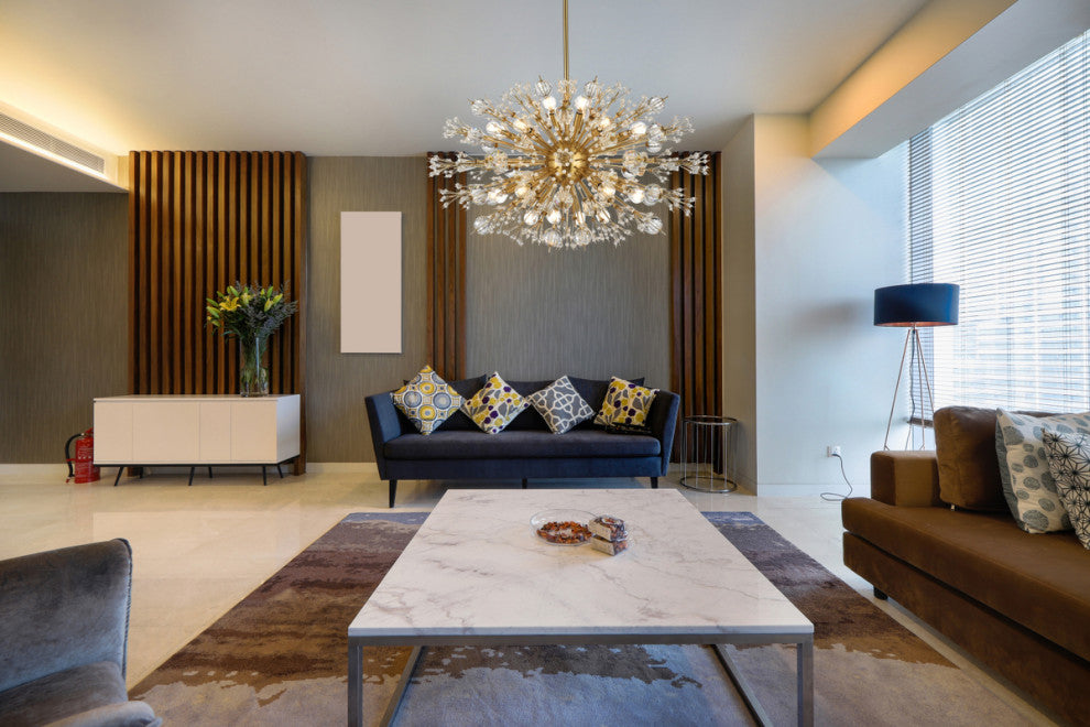 Victor 36" Crystal Starburst Oval Pendant, Gold