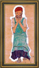 Egon Schiele Girl with Green Pinafore - 14" x 28" Framed Premium Canvas Print