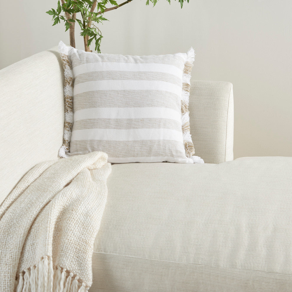Mina Victory SS919 Throw Pillow, Taupe, 18"X18"