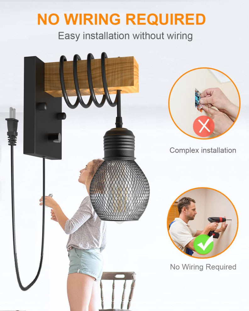 Plug in net Wall Lights Farmhouse wood Vintage Wall Mount Light Fixture