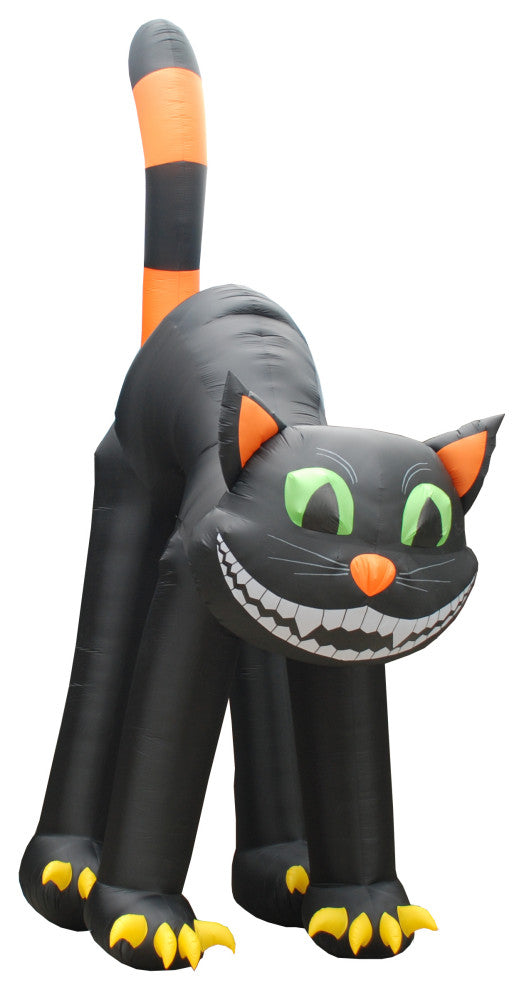 20' Tall Animated Halloween Inflatable Huge Black Cat, Head Rotating
