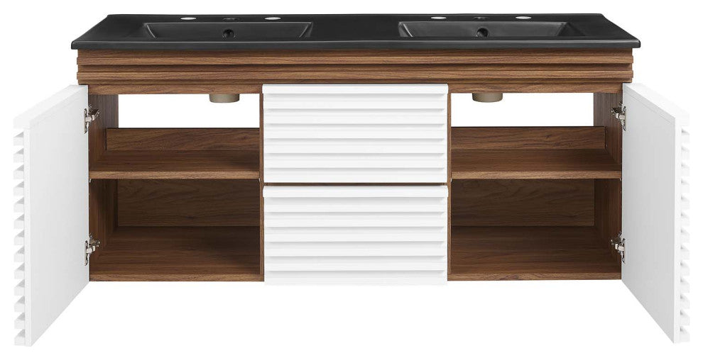 Render 48" Wall-Mount Bathroom Vanity, White Walnut Black