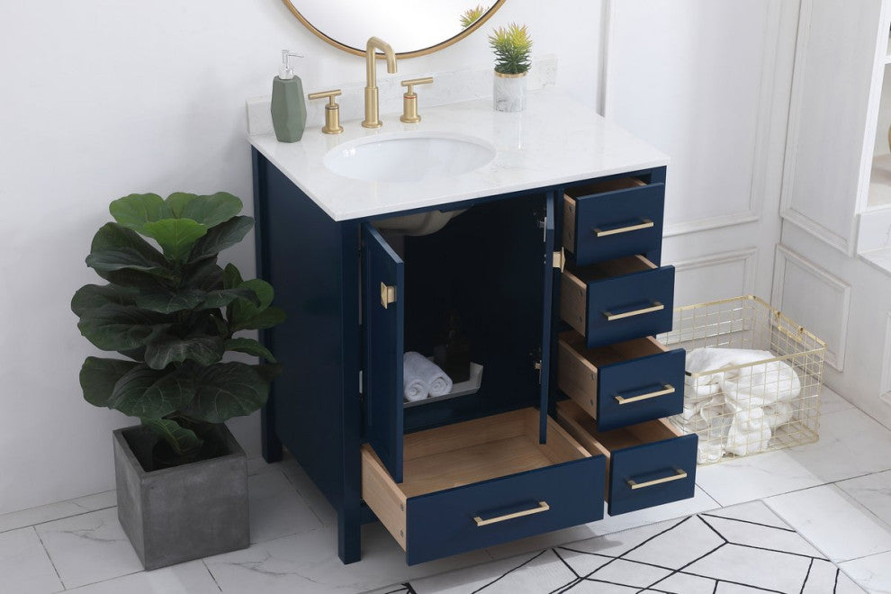 Iris 32" Single Bathroom Vanity, Blue With Backsplash