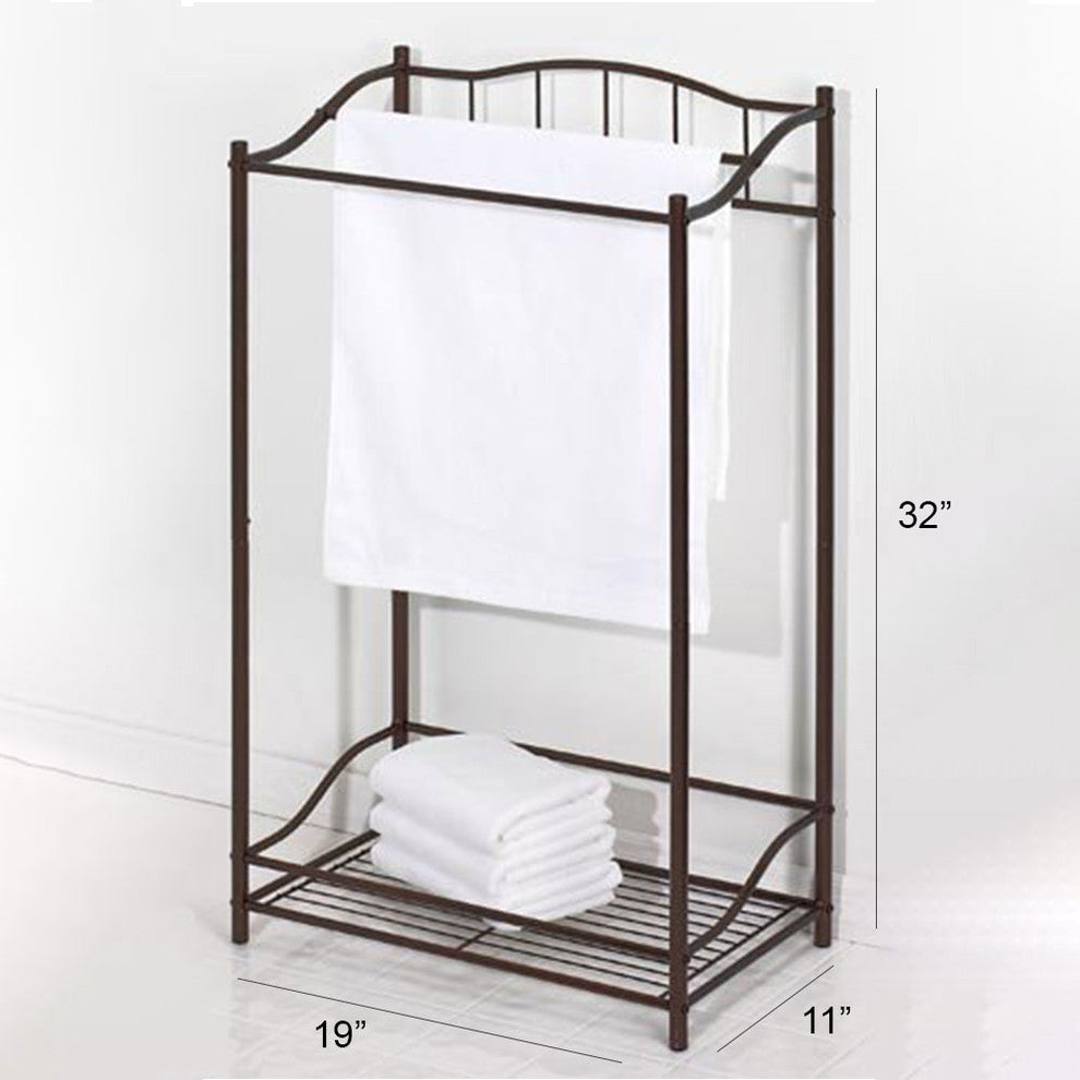 Benzara Metal Bath Towel Butler Stand With Shelf, Bronze