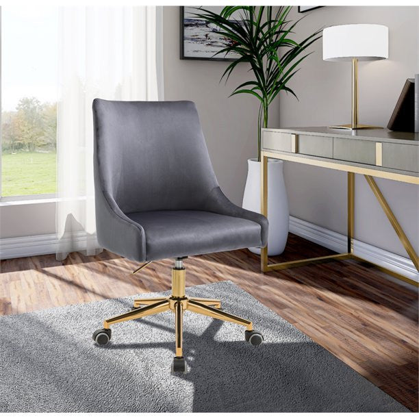 Contemporary Office Chair, Soft Velvet Seat With Adjustable Height, Gray/Gold