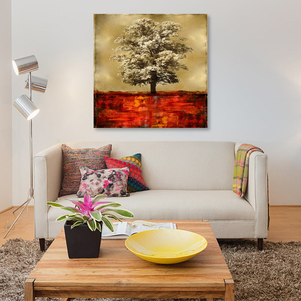 "Stately - Red On Gold" by Eric Turner, Canvas Print, 18"x18"