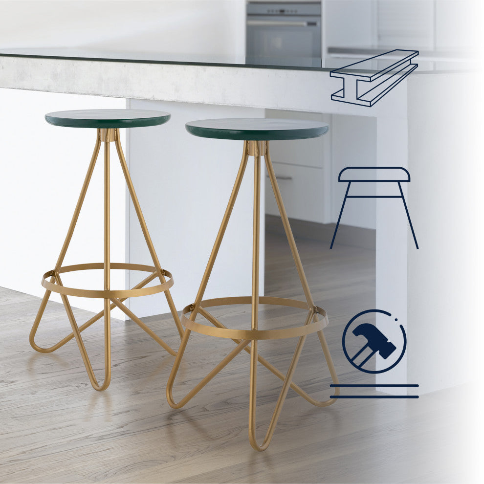 Spiroa Modern Industrial Metal Backless Circular Bar Stool, Green