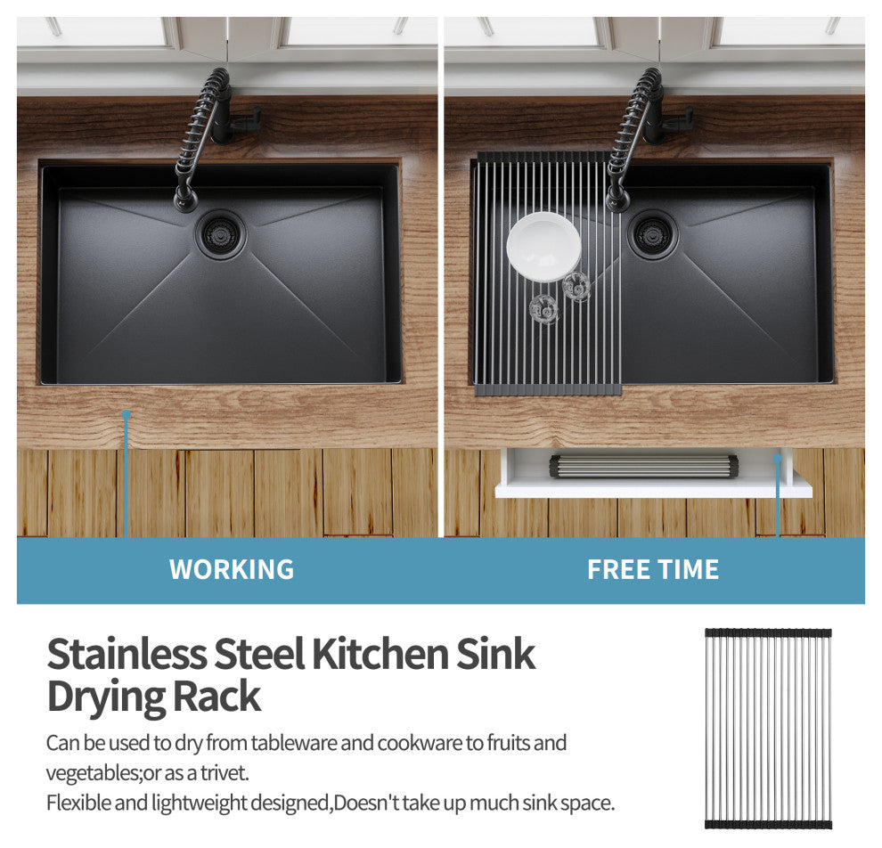 Undermount Single Bowl Stainless Steel Kitchen Sink, Gunmetal Black, 33 X 21