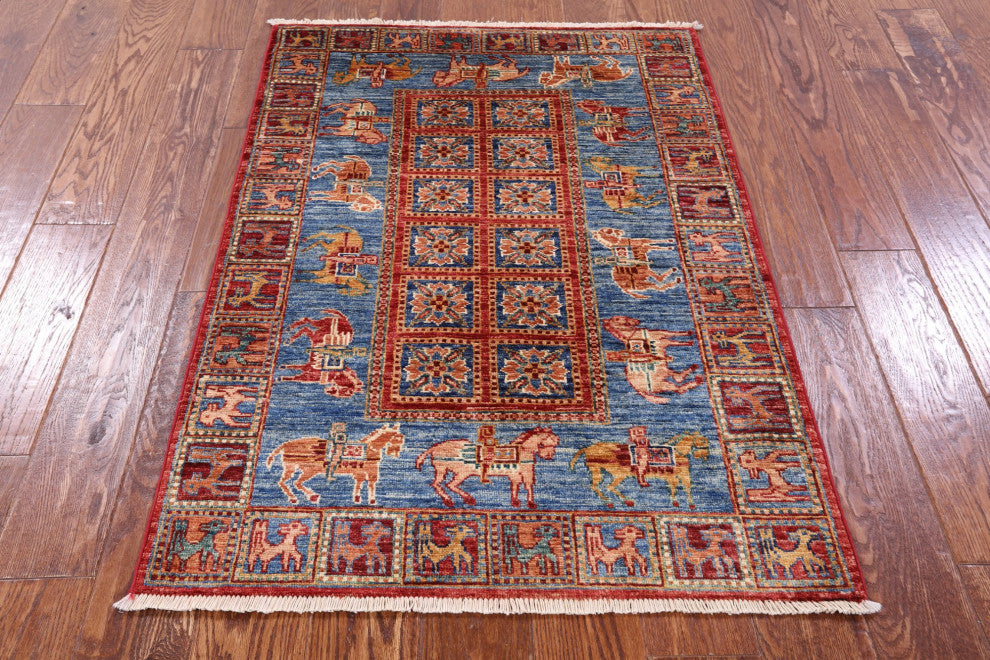 Hand Knotted Antiqued Pazyryk Historical Design Wool Rug 2' 9" X 4' 0" Q10705