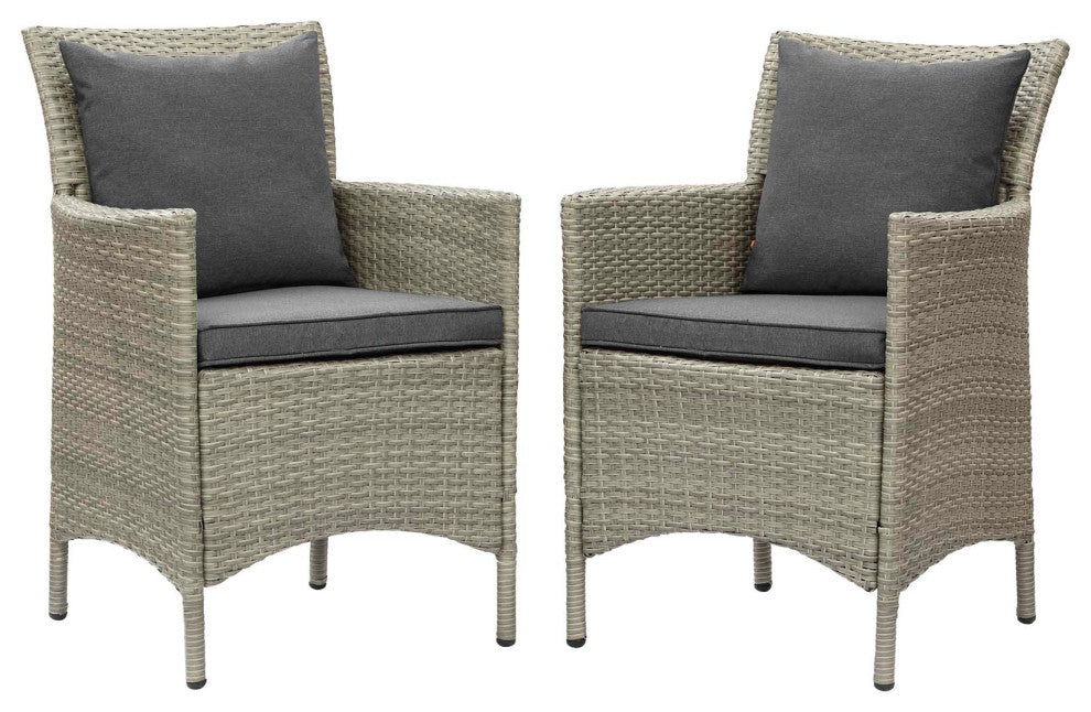 Side Dining Chair Armchair, Set of 2, Rattan, Wicker, Gray, Modern, Outdoor