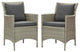 Side Dining Chair Armchair, Set of 2, Rattan, Wicker, Gray, Modern, Outdoor