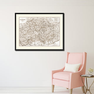 Central Germany Vintage Sepia Map Canvas Print, 28"x37"