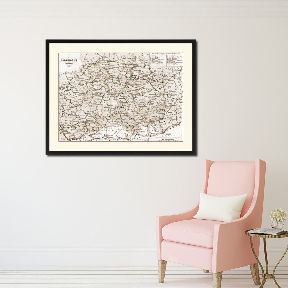Central Germany Vintage Sepia Map Canvas Print, 28"x37"
