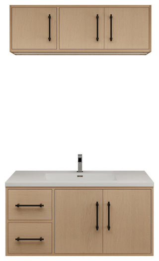 Victoria 42" Solid Wood Bath Vanity, Overhead Cabinet, Yellow Oak