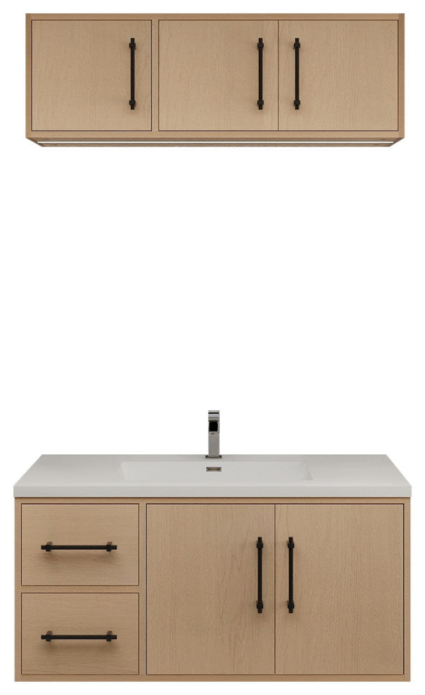 Victoria 42" Solid Wood Bath Vanity, Overhead Cabinet, Yellow Oak