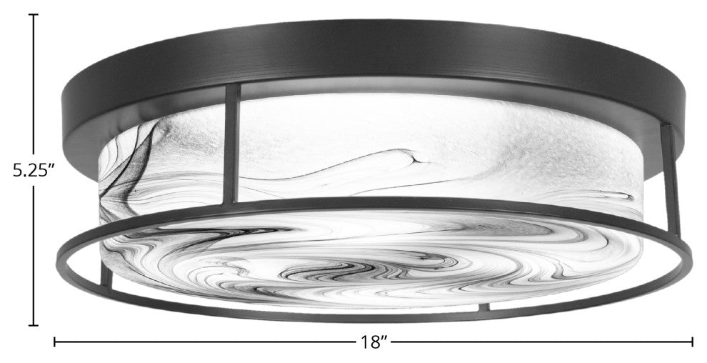 18" 4-Light Flush Mount Light, Matte Black, Onyx Swirl Glass