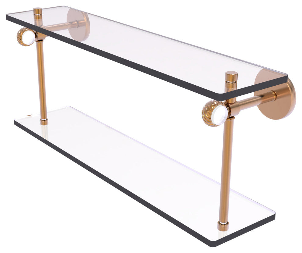 Clearview 22" Two Tiered Glass Shelf with Twisted Accents, Brushed Bronze