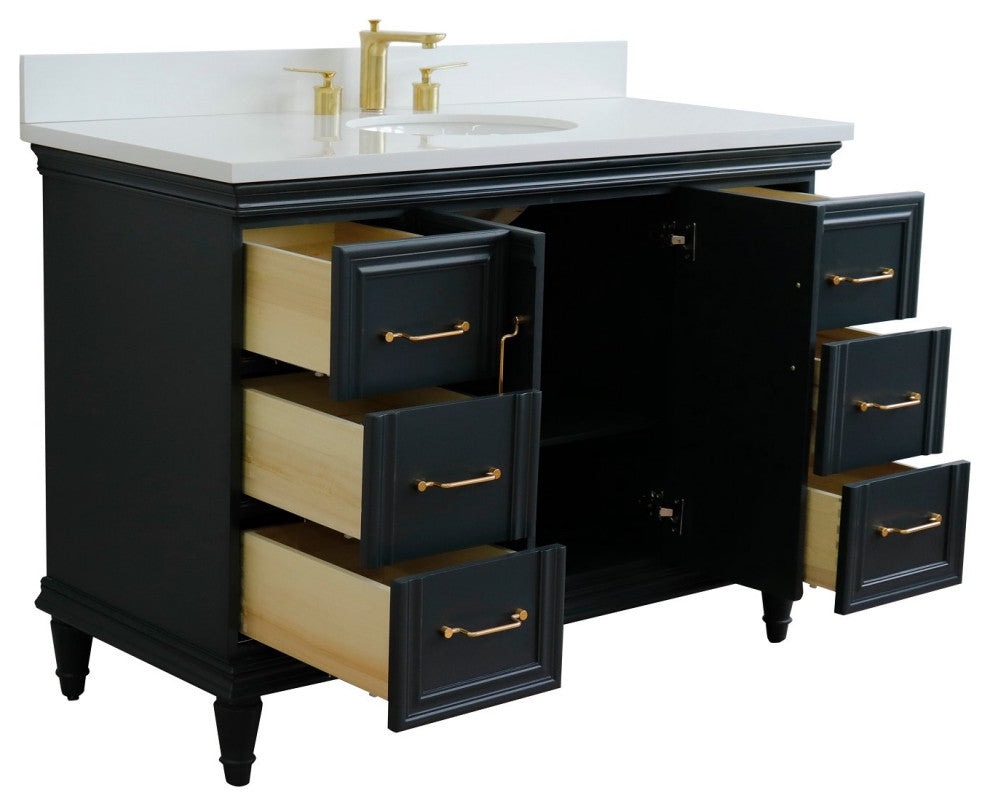 49" Single Sink Vanity, Dark Gray Finish With Engineered Stone Top and Oval Sink