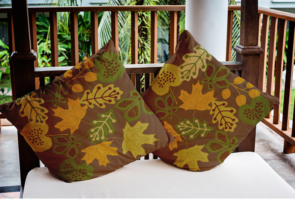 18" x 18" Fall Leaves Indoor/Outdoor Polyester Throw Pillow, Brown