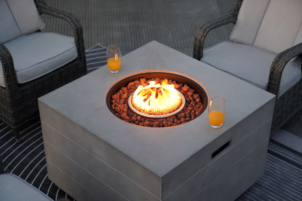 Patio Propane Fire Pit Table with Cushioned Wicker Chairs, Square